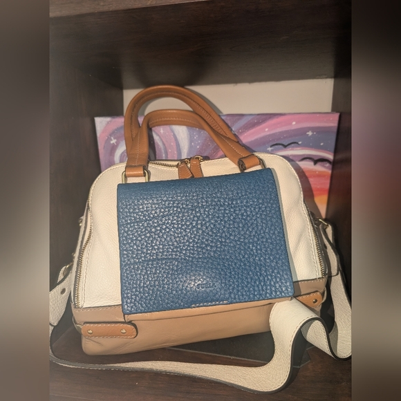 Furla Handbags - Furla Leather Colorblock 2-way Satchel Bag - White, Tan & Blue